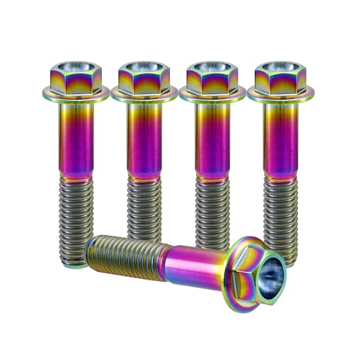 Image of Rison Titanium Bolts - Titanium Flanged Hex Head Bolts M6x1.0x25mm 6AL4V Aerospace Grade Ti Rainbow Titanium Pack of 5