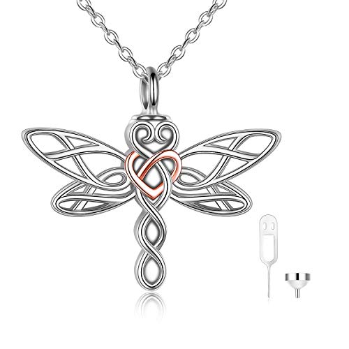Dargonfly Urn Necklace for Ashes for Women Sterling Silver Dragonfly PendantCremation Necklace Celtic Knot Irish Jewelery (silver-dragonfly urn necklace)
