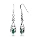 925 Sterling Silver Green Stone Filigree Dangle Hook Earrings