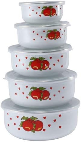 Enamel Ice Bowl Fresh 5 Five Sets of Food Storage Sealed Box Vegetable and Fruit 10-18cm Gift(Black)
