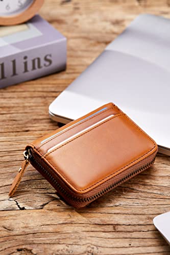 Image of Vintage Full Top Grain Leather Wallet RFID Blocking Multi Card Case with Zipper Pocket Card Holder for Men Women Gift Box