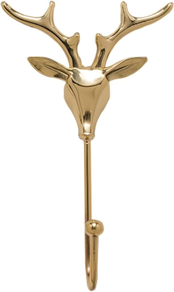 Wall Hook，Door Hook, Wall Hooks Wall Hooks Decorative Gold Modern Style Bird Utility Hooks, Pure Copper Deer Head Wall Hook, Elephant Shape Bedroom Coat Hook, Load Bearing 10 Kg (Color : Gold, Size :