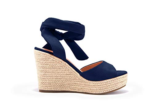 Image of SERAIH Womens Lace up Espadrilles Platform Wedges Sandals Heels Tie Ankle Strap Summer Dress Shoes