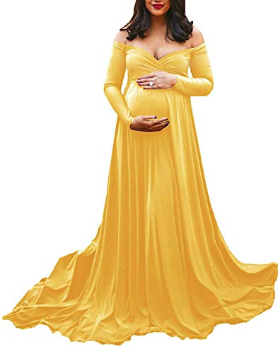 Arbres - Elegante vestido de noche para mujer, para embarazadas, fotoshooting, fotografía, vestido largo para novia amarillo XL