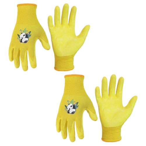HANDLANDY 2 Pairs Kids Gardening Gloves, Toddler Children Garden Yard Work Outdoor Playing Gloves, Rubber Coating, for Girls Boys Youth (Size S, Green) S (Pack of 2) Green