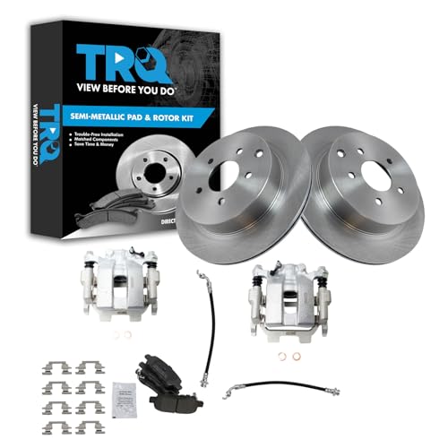 Image of TRQ Rear Brake Pad and Rotor Kit Semi Metallic Calipers Hoses | For 2013 Infiniti JX35 2014-2018 Infiniti QX60 2009-2018 Nissan Murano 2011-2017 Quest 2013-2020 Pathfinder