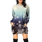 BIBOKAOKE Weihnachtskleid Damen Hoodie Kleid Pullover Langarm Sweatshirts Kapuzenpullover Tops Herbst Blusenkleid Kurz Minikleid Bunt Christmas Motive Sweatkleid Pulloverkleid Vintage Kleid