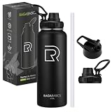 Raganet, Termo de Acero Inoxidable Doble Pared de 940ml, Botella de Agua Termica con 2 Tapas, Mantiene Agua Fría 24 horas...