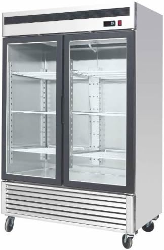 Atosa MCF8703ES 54" Reach-in Upright Glass Merchandiser Display Freezer for Restaurant Cafeteria Convenient Stores | LED Lighting, 2 Swing Door, 8 Shelves, 44.8 Cu Ft Capacity | Stainless Steel, 115v