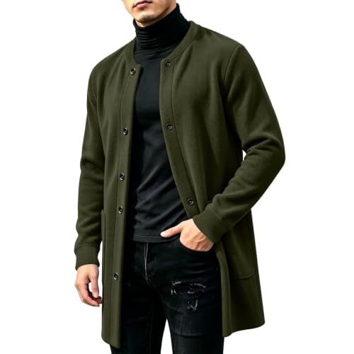 Men Long Cardigan Jackets Snap Button Fleece Fall Casual Coat with Pockets — view 2