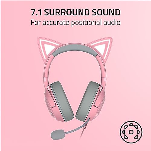 Image of Razer Kraken Kitty V2 - Wired RGB Headset with Kitty Ears (Stream Reactive Lighting, HyperClear Cardioid Mic, Triforce 40mm Drivers, 7.1 Surround Sound) Quartz Pink-RZ04-04730200-R3M1