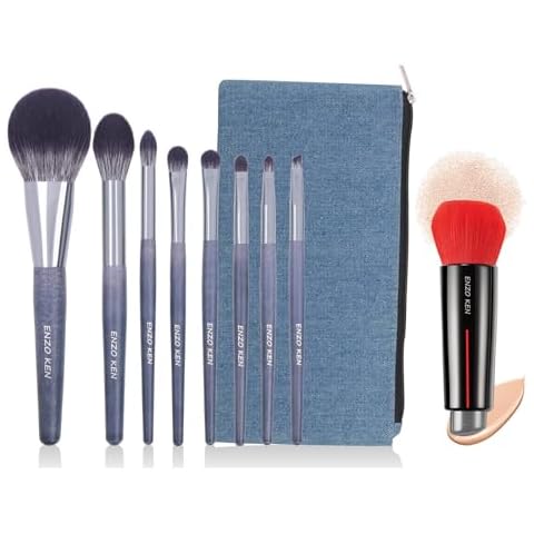 ENZO KEN Natural Purple Badger Hair Makeup Brushes Set with Canvas Makeup Brush Bag + Double End Kabuki Foundation Brush Cover