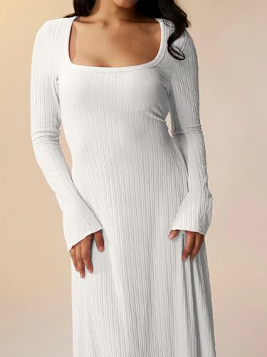 Image of Shasmi Women's Square Neck A-Line Dress - Long Sleeve, Tie Waist, Knitted Stretchable, Casual & Office Outfit, Solid Winter Midi Dress for Women (Dress 221)