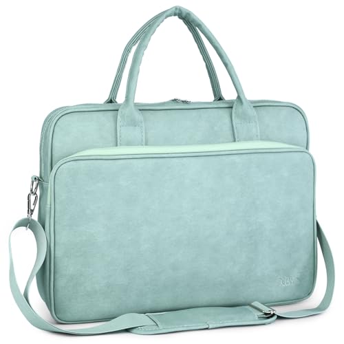 BAGZY Maletín Portadocumentos Mujer de PU Cuero Para Portatil 14 Pulgadas 15,6 Pulgadas Para La Escuela, El Trabajo Y Los Viajes de Negocios, Verde