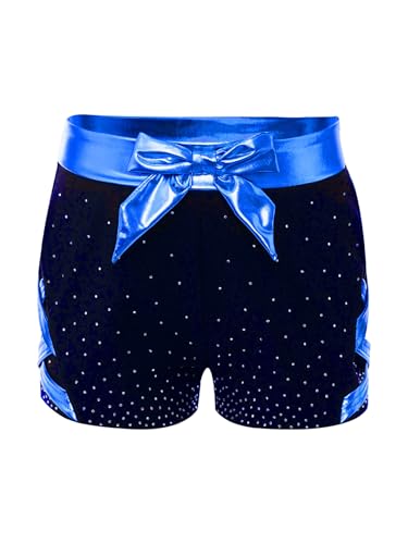 Kids Girls Glittery Dance Skating Shorts Metallic Bow Elastic Waistband Sides Crisscross Sports Bottoms3