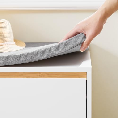 SoBuy Banco Zapatero Entrada Recibidor - Banco Zapatero con Asiento y Almacenaje - Puerta Abatible con Estantes Ajustables - Ideal para Pasillo y Hogar Moderno - 60x34x55cm 115kg Blanco FSR191-WN - imagen 8