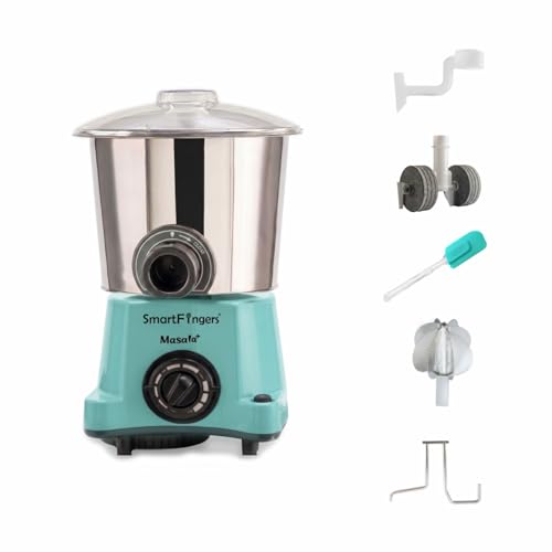 Image of SmartFingers Masala + Table Top Wet Grinder 230V, 3 Liter, Green with Coconut Scrapper & Atta Kneader Attachment | Hands-Free Batter Dispenser | Top Wiper, 220W Motor | 5 Years Warranty | AISI 304