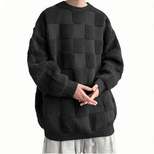 Cambkatl Men's Plaid Texture Oversized Pullover Sweaters, Loose Crewneck Long Sleeve Casual Knitted Winter Sweater Tops3