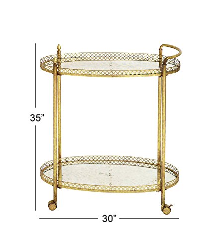Deco 79 Metal Oval Bar Cart With Lockable Wheels, 30" X 16" X 35", Gold #TOP7