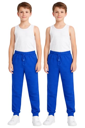 Bahob® 2 Pack School Uniform Boys Girls Childrens Sports Activewear PE Fleece Jogging Tracksuit Bottoms Trousers (7-8 Years, Royal Blue)