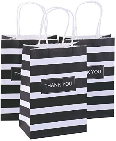 Ronvir Thank You Bags 50pcs Thank You Gift Bags 5.25x3.25x8 Inches Black And White Gift Bags Small Gift Bags For Business, Party Favor, Goodie, Christmas, Halloween,