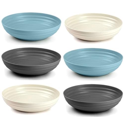 Acan Tradineur - Pack de 6 platos hondos de plástico, reutilizables y reciclables, aptos para uso alimentario, microondas y congelador, fabricados en España - Ø 22 cm - 1,36 litros - Color surtido