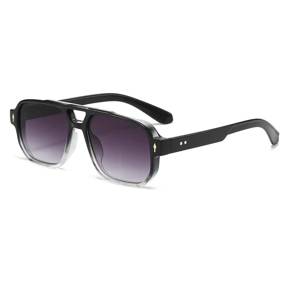 OZPYKAE Men Square Sunglasses,Classic Retro UV400 Protection Double Bridge Trendy Rectangle Aviator Women Men Sun Glasses