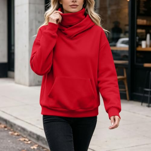 Womens Hoodie Mock Neck Sweatshirt Oversized Face Cover Hoodie Sweat Shirt | Cute Fall Sweatshirts, Thermal, Warm, Soft, Plain, Long Sleeve, Plus Size, Office, Athletic, Warm Winter Outfits for Women — view 6