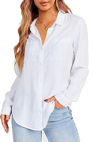 Saodimallsu Damen Bluse Langarm Hemd mit V-Ausschnitt Regular Fit Baumwolle...