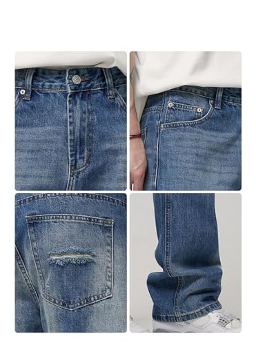 Men's Ripped Jeans Fashion Loose Straight Casual Wide Leg Pants2