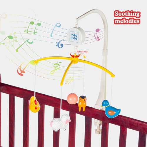 Image of Mee Mee Musical Cot Mobile Hanger Nursery Decoration Baby Shower Birthday Gift | Baby Bed Automatic Toy Decoration | Enhances Auditory & Visual Development | 0-24 Months (5-Toy Safari Theme)