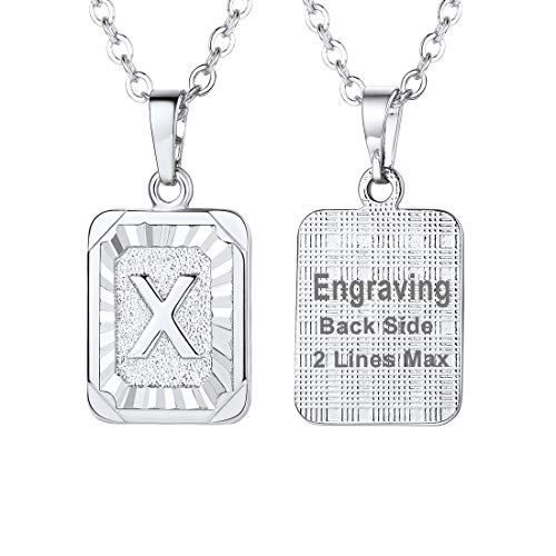 U7 Women Monogram Necklace Customized Engrave Name Jewelry A to Z 26 Letters Pendant Platinum Plated Personalized Square Initial Necklace 18