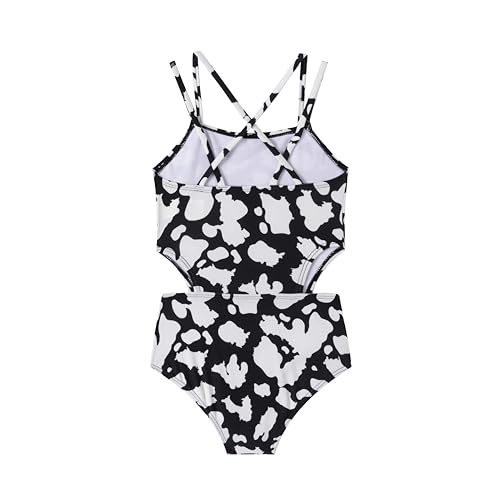 Image of LIZENS Girls' One Piece Leopard Swimwear Cut Out Spaghetti Straps Swimsuit Floral Beach Bathing Suit for Girls Toddler Kids