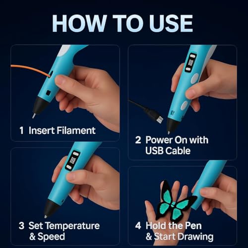 Image of MiniExplorer 3D Pen with Adapter| 3D Pen for Kids| 3D Pen with 3 * 1.75MM PLA Filaments 10m Each| 3D Printing Pen | 3D Pen Set with PLA Filament Included - Ready to Create
