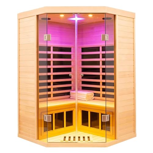 Smart APP Control 2-3 Person Ultra Low EMF (0-5mG) Far Infrared Sauna for Home, 1520W Hemlock Wood Sauna Room with Bluetooth Speaker & Chromotherapy Lights, LCD Touch Panel, Constant Temperature Cover
