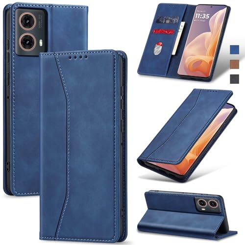 Image of Jasonyu Flip Case for Motorola Moto G85 PU Leather Flip Wallet Cover Stand Function Magnetic Card Slot TPU Bumper Case (Blue)