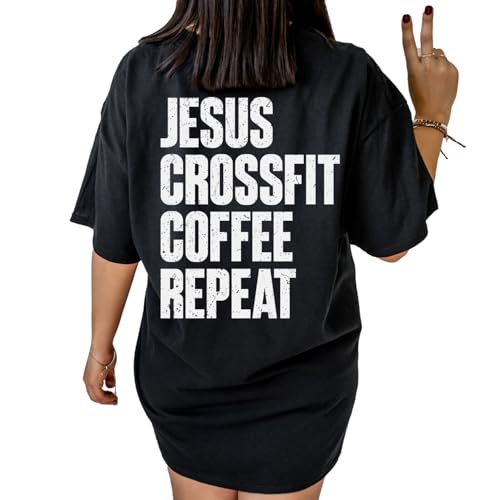 Jesus Crossfit Coffee Repeat Shirt - Christian Gym Tee, Back Print Workout Tshirt, Gym Girl Top