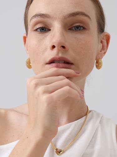 Image of FRUMOS 18K Gold Plated Chunky Hoop Earrings for Women Fashion Thick Gold Hoops Set Jewelry for Birthday Christmas Gifts
