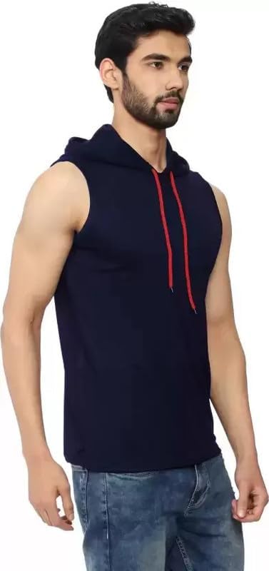 REVIZO Hoodie for Men Black Sleeveless Sweatshirt for Sport, Gym Casual Wear for Men (Black Sleeveless)