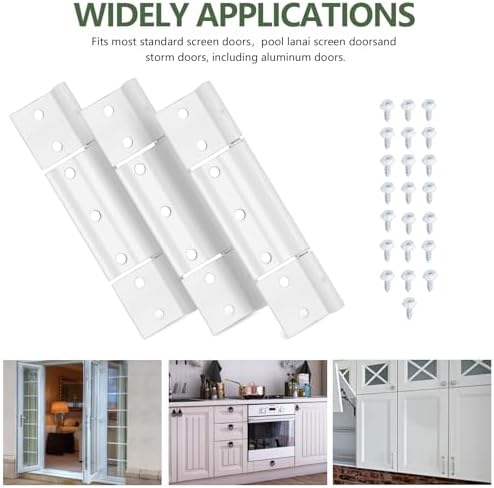 Larson Storm Door Hinges Replacement Kit - 1/8" Grooved Center Extruded Aluminum White Hinges, 3 Pack Fits Screen Doors