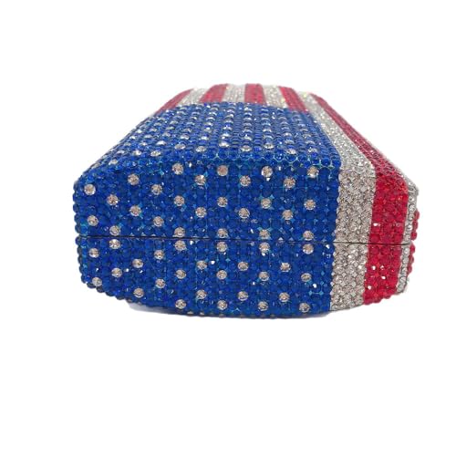 Image of National Flag Evening Clutch Rhinestone Purse for Women, USA Flag Crystal Shoulder Bag, Blue Red