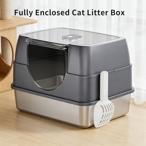 Arenero cerrado para gatos con tapa abatible y bandeja de acero inoxidable miniatura 3