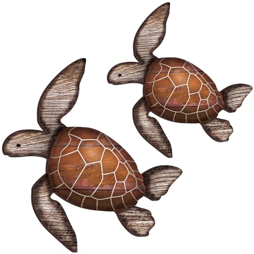 Tortue de mer décorative en bois vintage rouge rouille pour intérieur chic