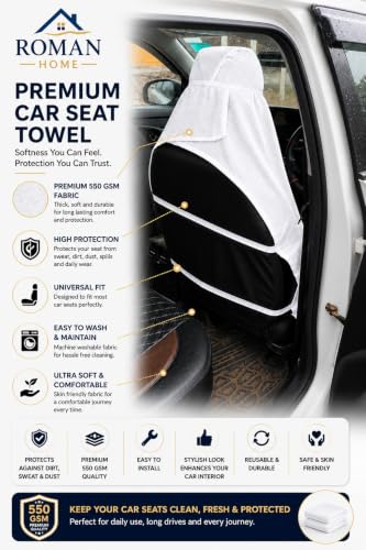 Image of ROMAN HOME Cotton Office boss Chair Towel Soft for 400 GSM - Super Soft Office Chair Towel with Tie Knot 30 X 60 INC. PAK of 1 (1, car White)