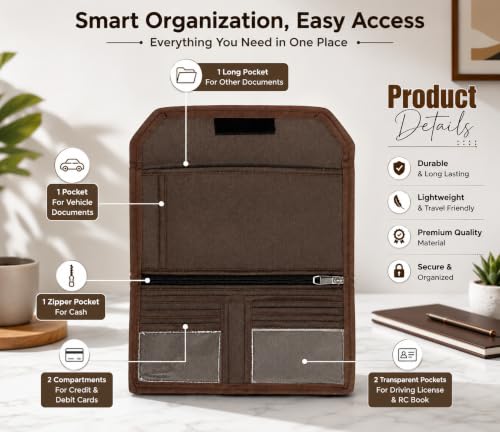 Image of Storite 1 Pack Two Wheeler /Car Document Holder (Brown-25.5 x 12 cm) | Vehicle Registration & Insurance Organizer with Sleek Design and Secure Storage Fits Driving Licence, RC Book, PUC
