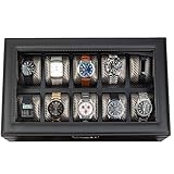 HOUNDSBAY Caja de Reloj Mariner Caso de exhibición | Lujo Interior de Fibra de Carbono con 10 Ranuras Reloj Grande para Guardar los Relojes Grandes de la Cara 15.5Wx4Hx9.5D Negro