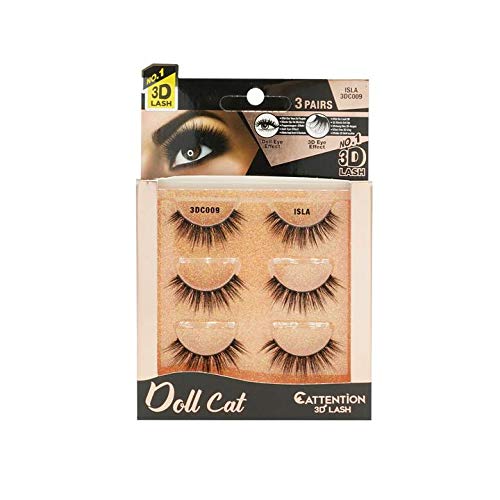 EBIN NEW YORKCattitude 3D Lash 3 Pair – Doll Cat 3D Lash Baby Doll Lash Look Long Voluminous Wispy Hair Staggered Lash Style Elongated Center Lightweight Comfortable Wear Reusable