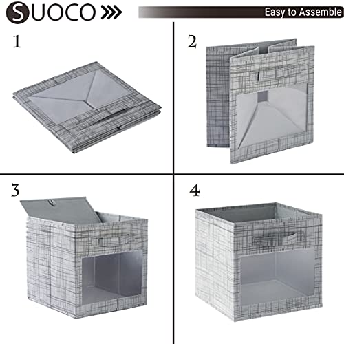 Suoco Cube Storage Bins With Clear Window, Foldable Fabric Baskets Boxes For Shelf Closet Organizer, Nursery And Kids Room, 8 Pack, Grey #TOP5