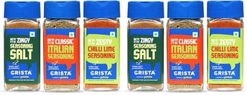 Image of CRISTA International Multipurpose Seasonings Combo Pack | Seasoning Salt x 1, 50 gms | Chilli Lime Seasoning x 1, 50 gms | Italian Seasoning x 1, 40 gms | Pack of 6 | No added Colours & Preservatives