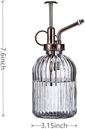 Eidoct Glass Plant Mister Spray Bottle, 7.5" Green Glass Water Spray Bottle with Gold Top Pump Small Watering Can, Small Plant Sprayer Mister (Gray+Bronze E)